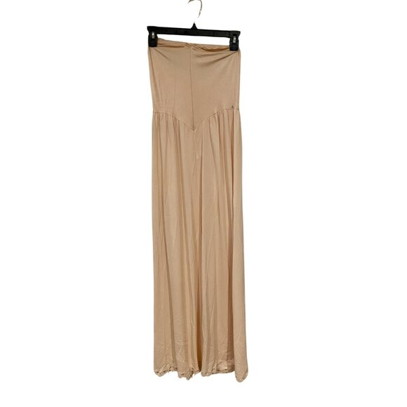 Vintage Vanity Fair Strapless Beige Lace Trim Slip Dress 36 Nightgown Lingerie - Picture 1 of 11